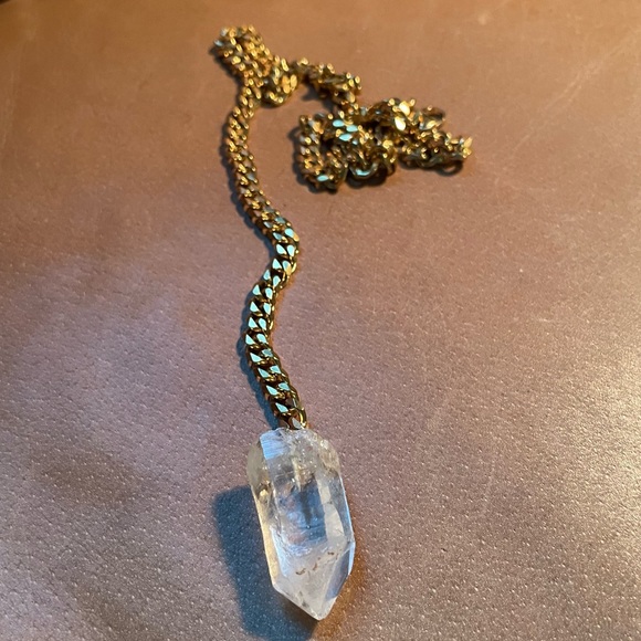 Crystal quartz lariat necklace adjustable gold plated curb chain boho layering - Picture 5 of 6